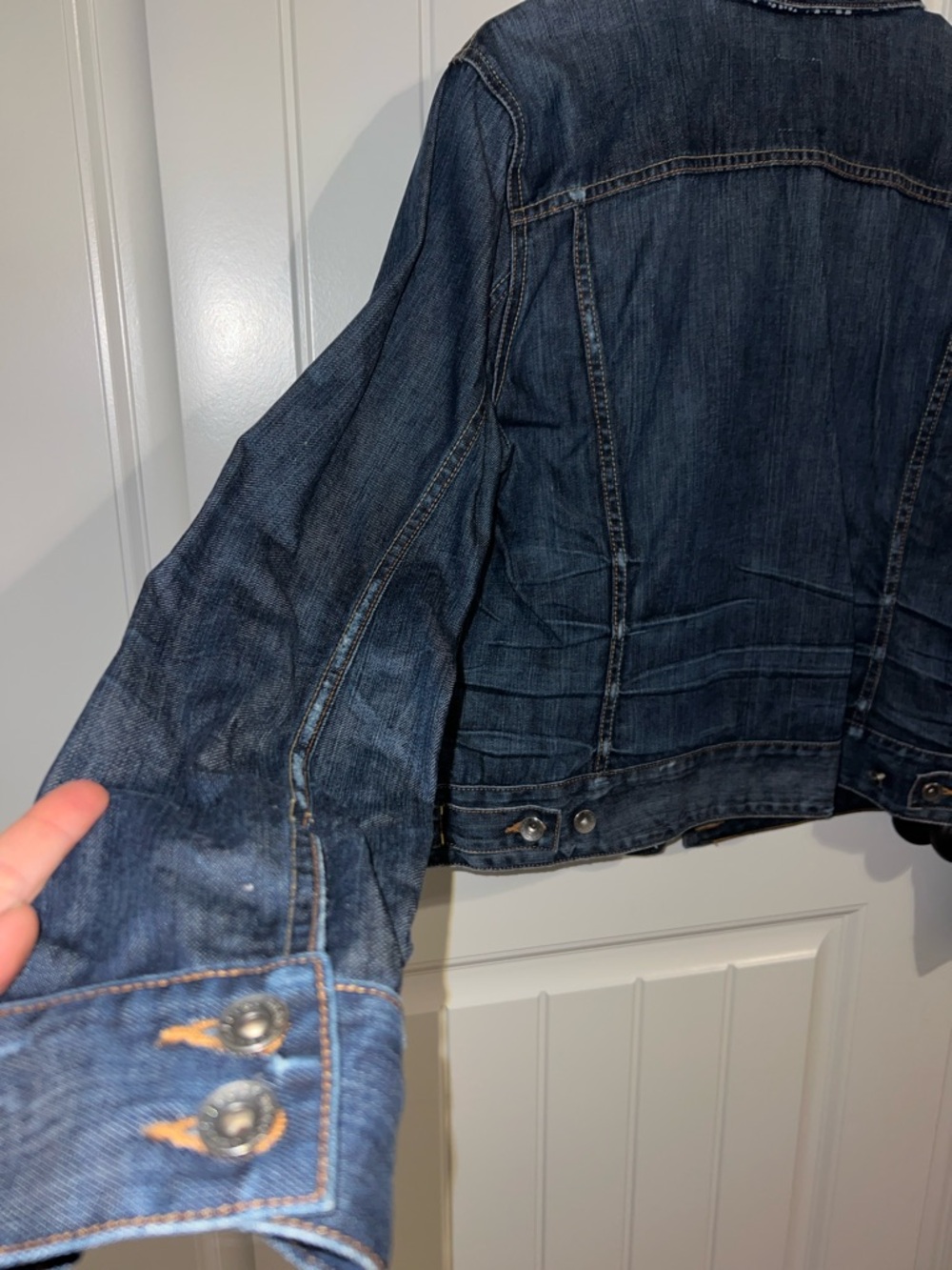 EUC! Lucky Brand Indigo Blue Denim Jacket with Quilt Patch Details Size XL - Picture 8 of 11